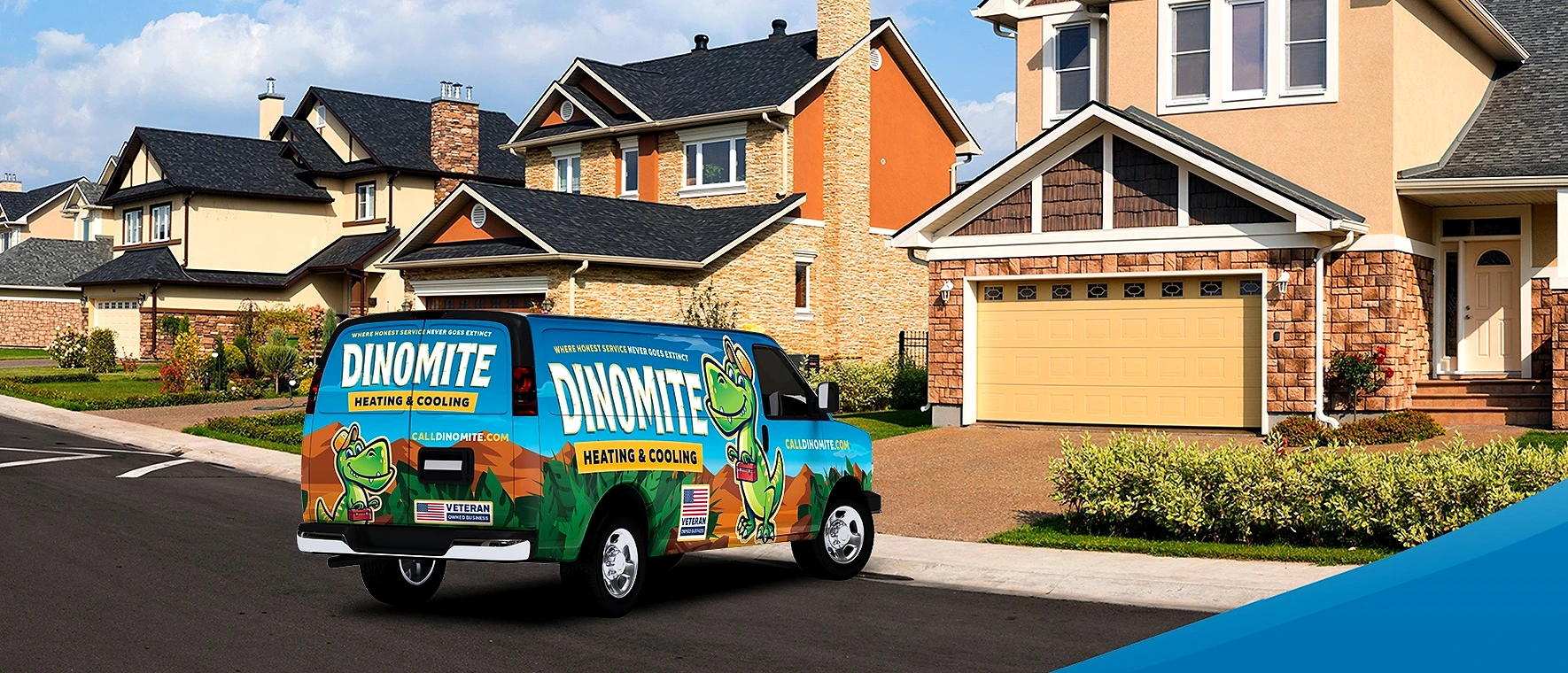 Dinomite’s branded van pictured outside homes